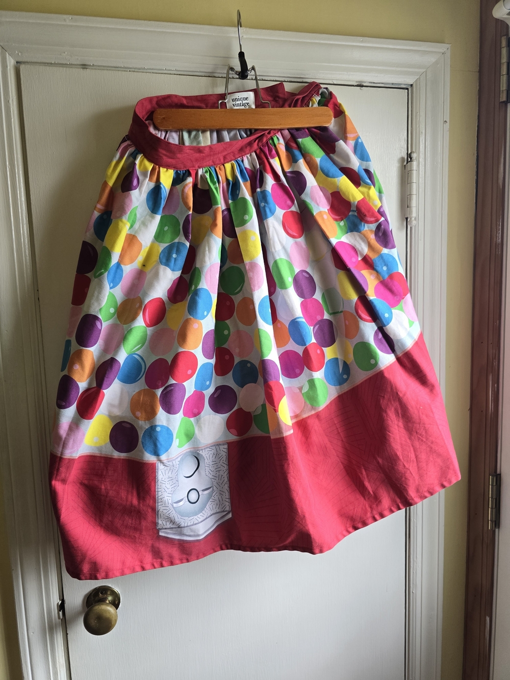 Unique Vintage Bright bubblegum Multicolor Polka Dot Skater Skirt